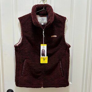 Sage Collective Women's Sherpa Fleece Vest Size S Burgundy Cottagecore Comfy NEW